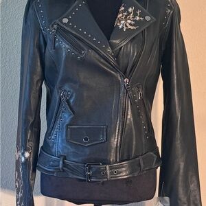 Scully Women’s Floral Embroidered Leather Moto Jacket M